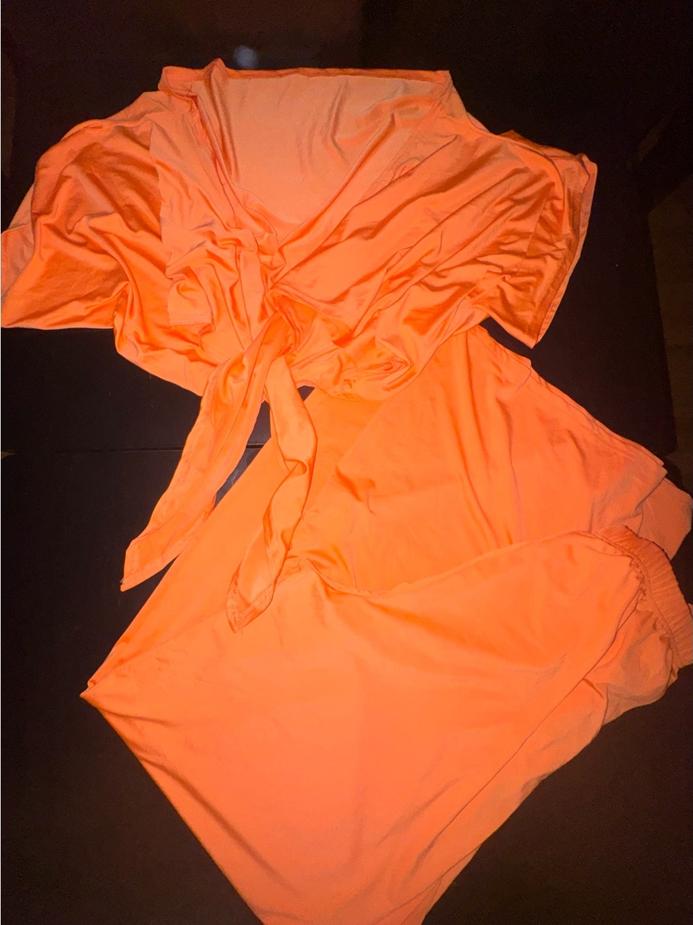 Women’s Neon Orange Two-Piece Lounge Set - Tie Front Top & Elastic Waist Shorts